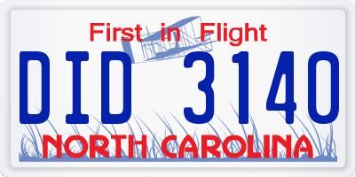 NC license plate DID3140