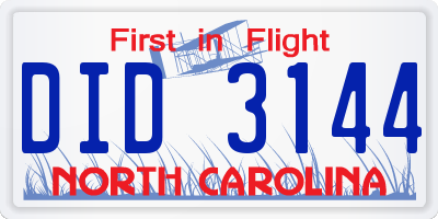 NC license plate DID3144