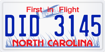 NC license plate DID3145