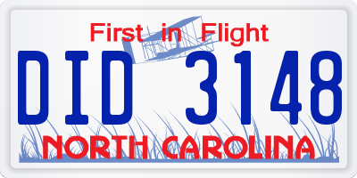 NC license plate DID3148