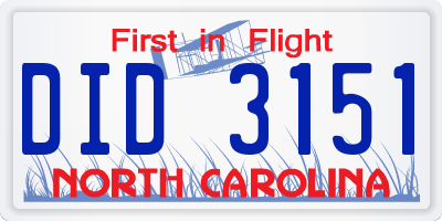 NC license plate DID3151
