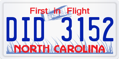 NC license plate DID3152
