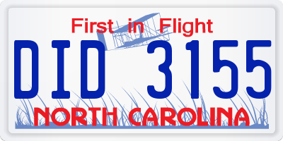 NC license plate DID3155