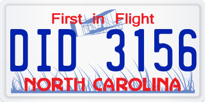 NC license plate DID3156