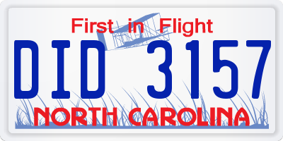 NC license plate DID3157