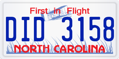 NC license plate DID3158