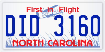 NC license plate DID3160