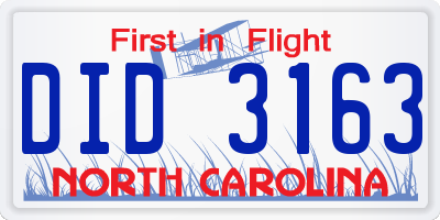 NC license plate DID3163