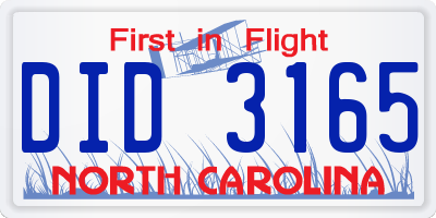 NC license plate DID3165