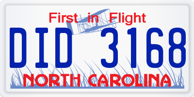 NC license plate DID3168