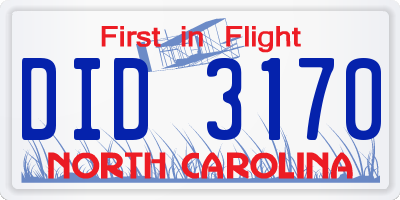 NC license plate DID3170