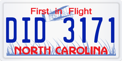 NC license plate DID3171