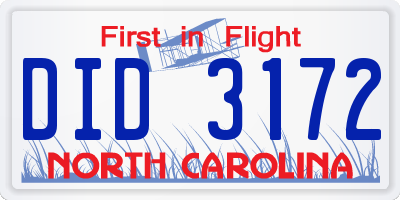 NC license plate DID3172