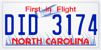 NC license plate DID3174