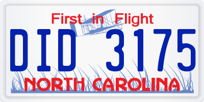NC license plate DID3175