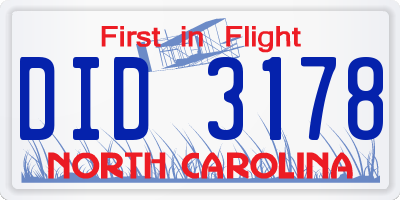 NC license plate DID3178