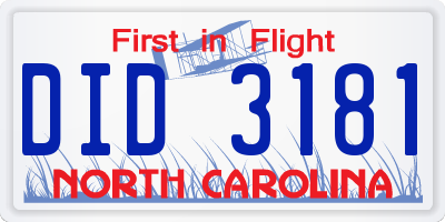 NC license plate DID3181