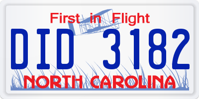 NC license plate DID3182