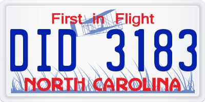 NC license plate DID3183