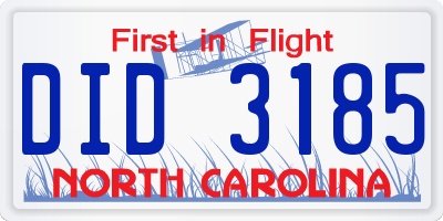 NC license plate DID3185