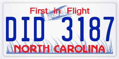 NC license plate DID3187