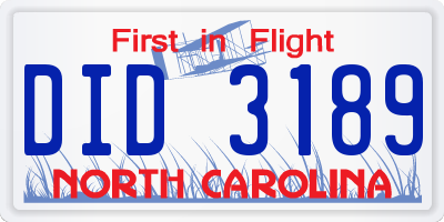 NC license plate DID3189