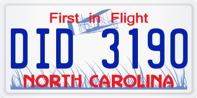 NC license plate DID3190