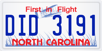 NC license plate DID3191