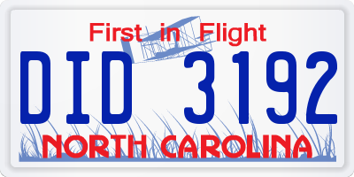 NC license plate DID3192