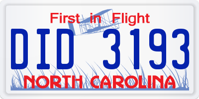 NC license plate DID3193