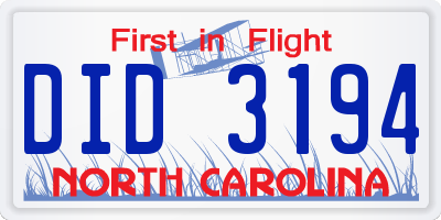 NC license plate DID3194