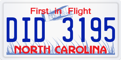 NC license plate DID3195