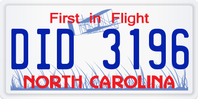 NC license plate DID3196