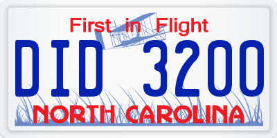 NC license plate DID3200