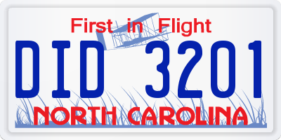 NC license plate DID3201