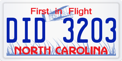 NC license plate DID3203