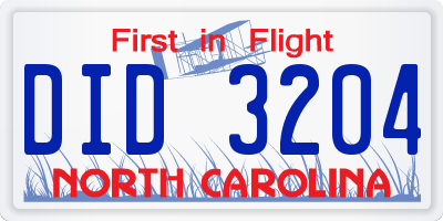NC license plate DID3204