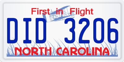 NC license plate DID3206