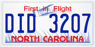 NC license plate DID3207