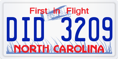 NC license plate DID3209