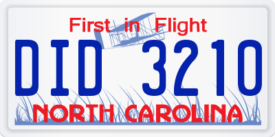 NC license plate DID3210