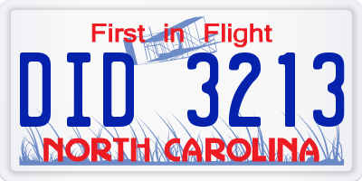 NC license plate DID3213