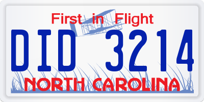 NC license plate DID3214