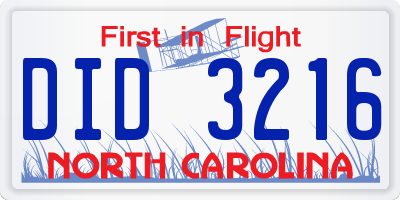 NC license plate DID3216