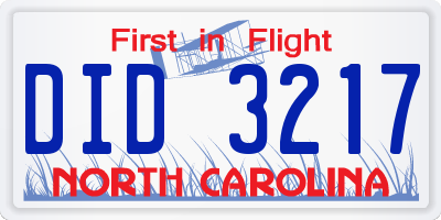 NC license plate DID3217