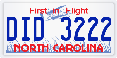 NC license plate DID3222