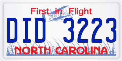 NC license plate DID3223