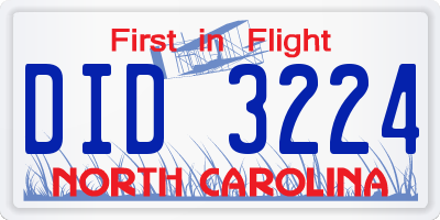 NC license plate DID3224