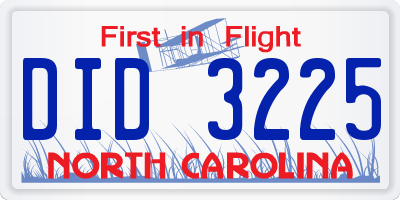 NC license plate DID3225