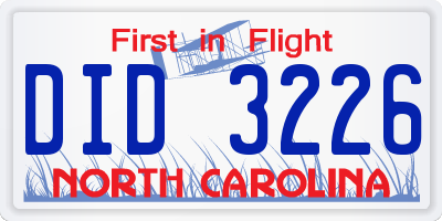 NC license plate DID3226